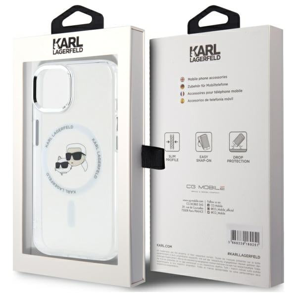 Futrola MagSafe za Apple iPhone 14, Karl Lagerfeld, IML Metal Karl & Choupette's Heads, Bijela