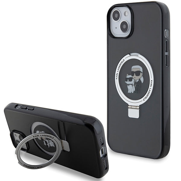 Futrola MagSafe za Apple iPhone 14, Karl Lagerfeld, Ring Stand Karl & Choupette, Crna