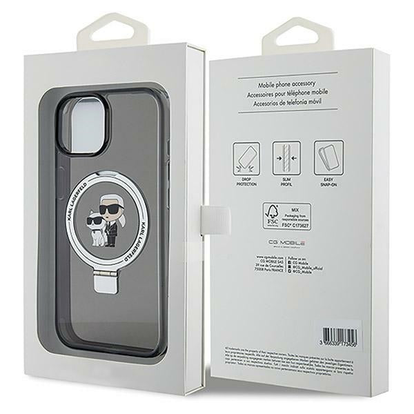 Futrola MagSafe za Apple iPhone 14, Karl Lagerfeld, Ring Stand Karl & Choupette, Crna