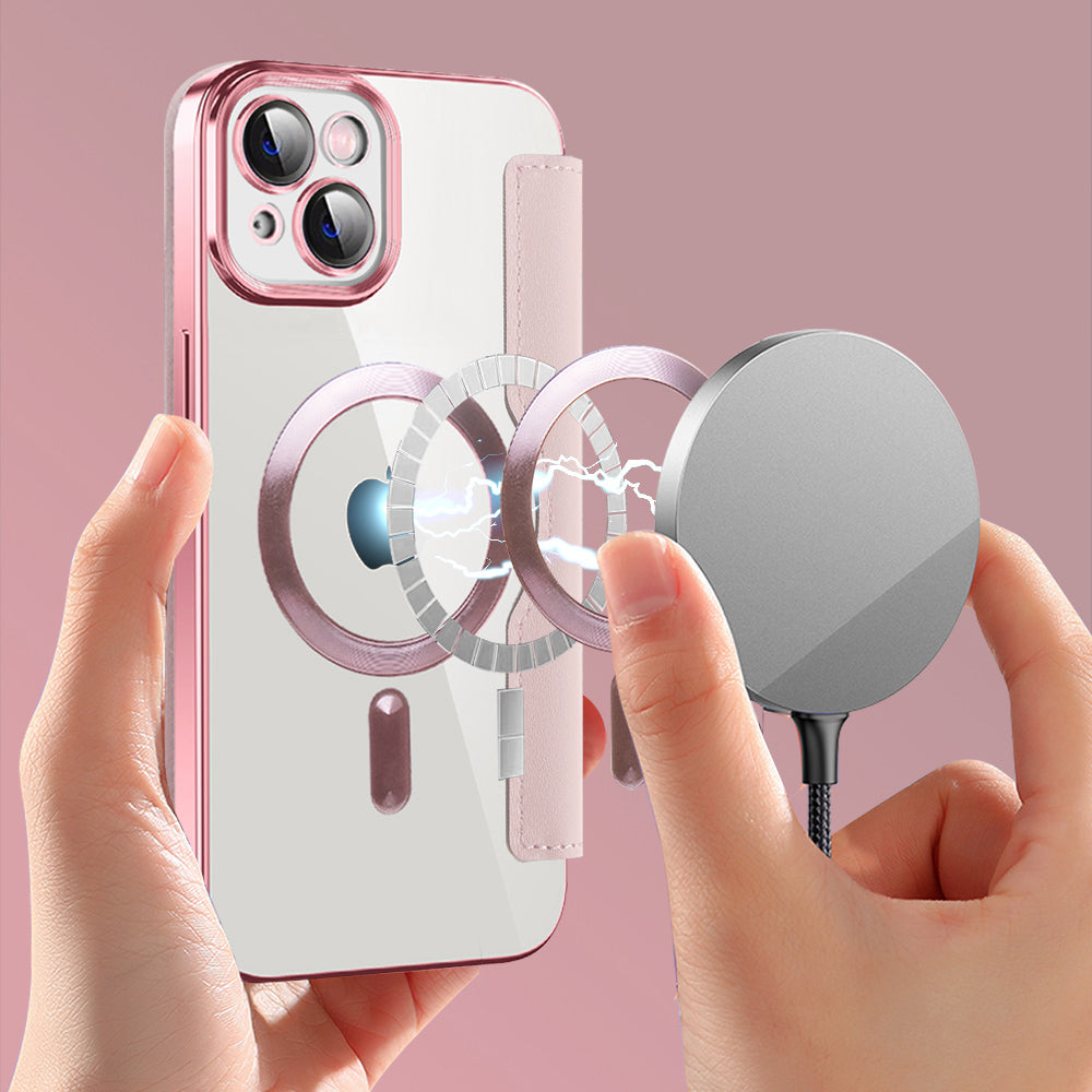 MagSafe futrola za Apple iPhone 14 Plus, Techsuit, SmartMag Book, Roza