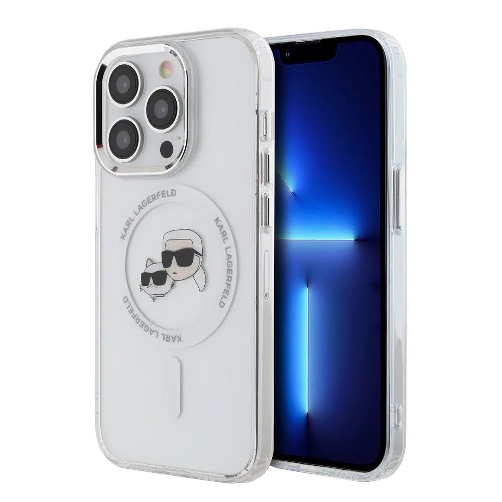 Futrola MagSafe za Apple iPhone 14 Pro, Karl Lagerfeld, IML Metal Karl & Choupette's Heads, Bijela