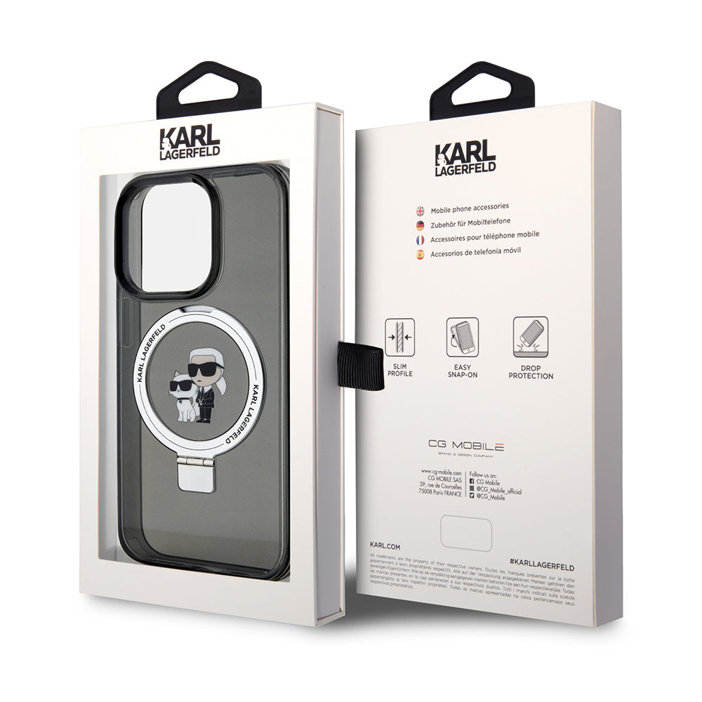 Futrola MagSafe za Apple iPhone 14 Pro, Karl Lagerfeld, Ring Stand Karl & Choupette, Crna
