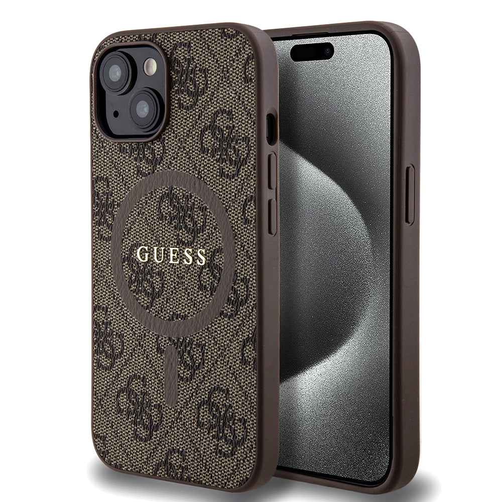 MagSafe torbica za Apple iPhone 15, Guess, 4G Collection, smeđa