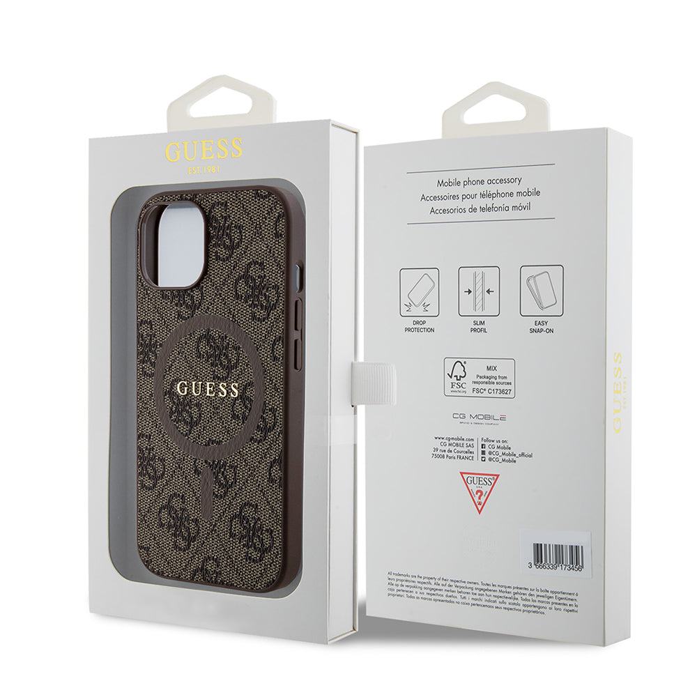 MagSafe torbica za Apple iPhone 15, Guess, 4G Collection, smeđa