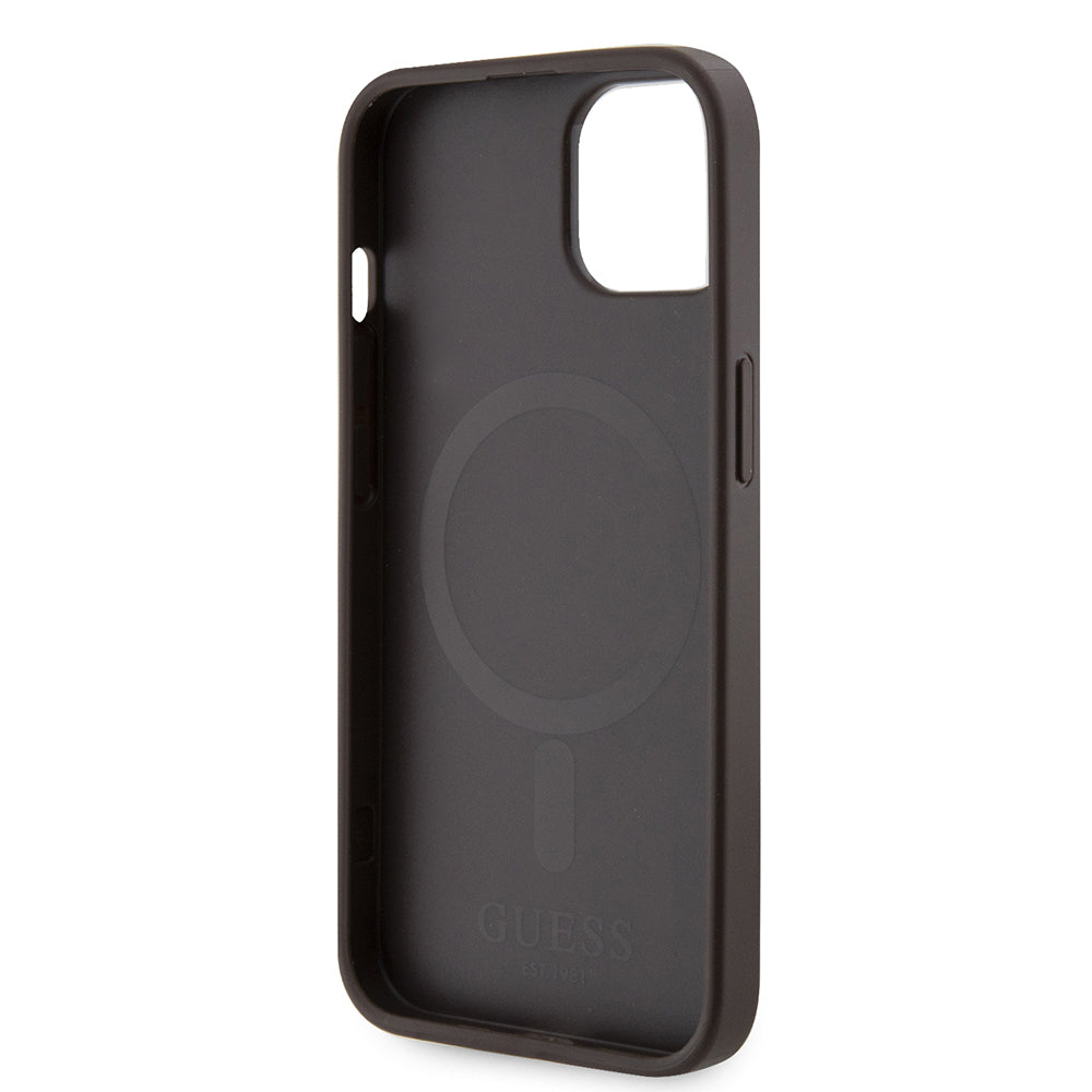 MagSafe futrola za Apple iPhone 15, Guess, 4G Printed Stripes, smeđa