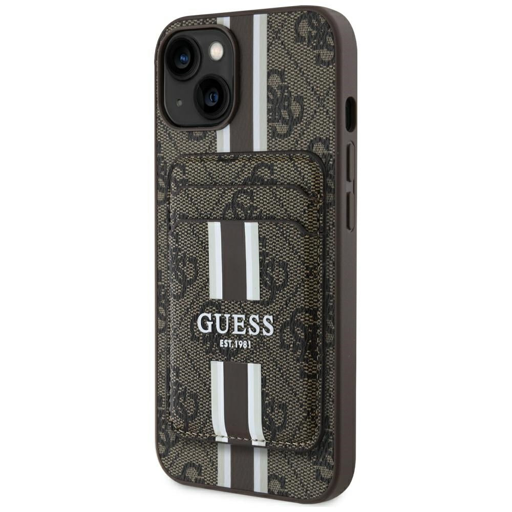 MagSafe futrola za Apple iPhone 15, Guess, Cardslot 4G Stripes, Smeđa