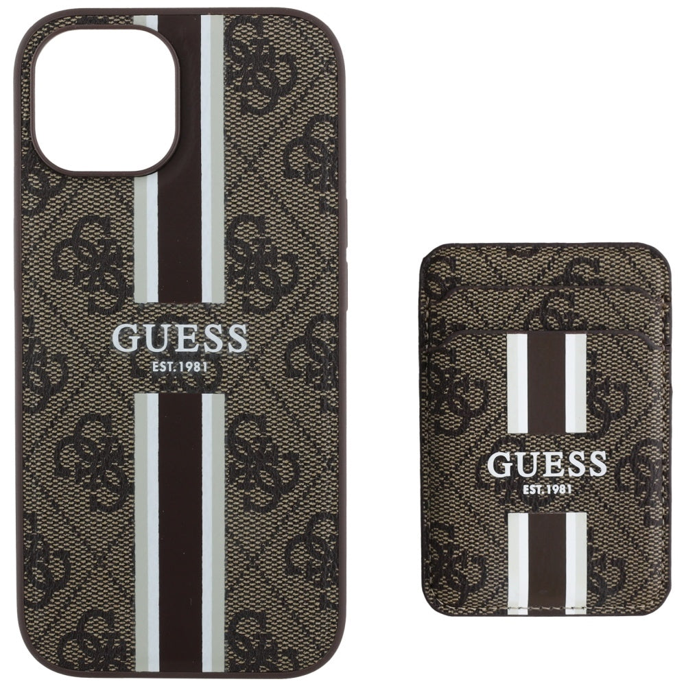 MagSafe futrola za Apple iPhone 15, Guess, Cardslot 4G Stripes, Smeđa