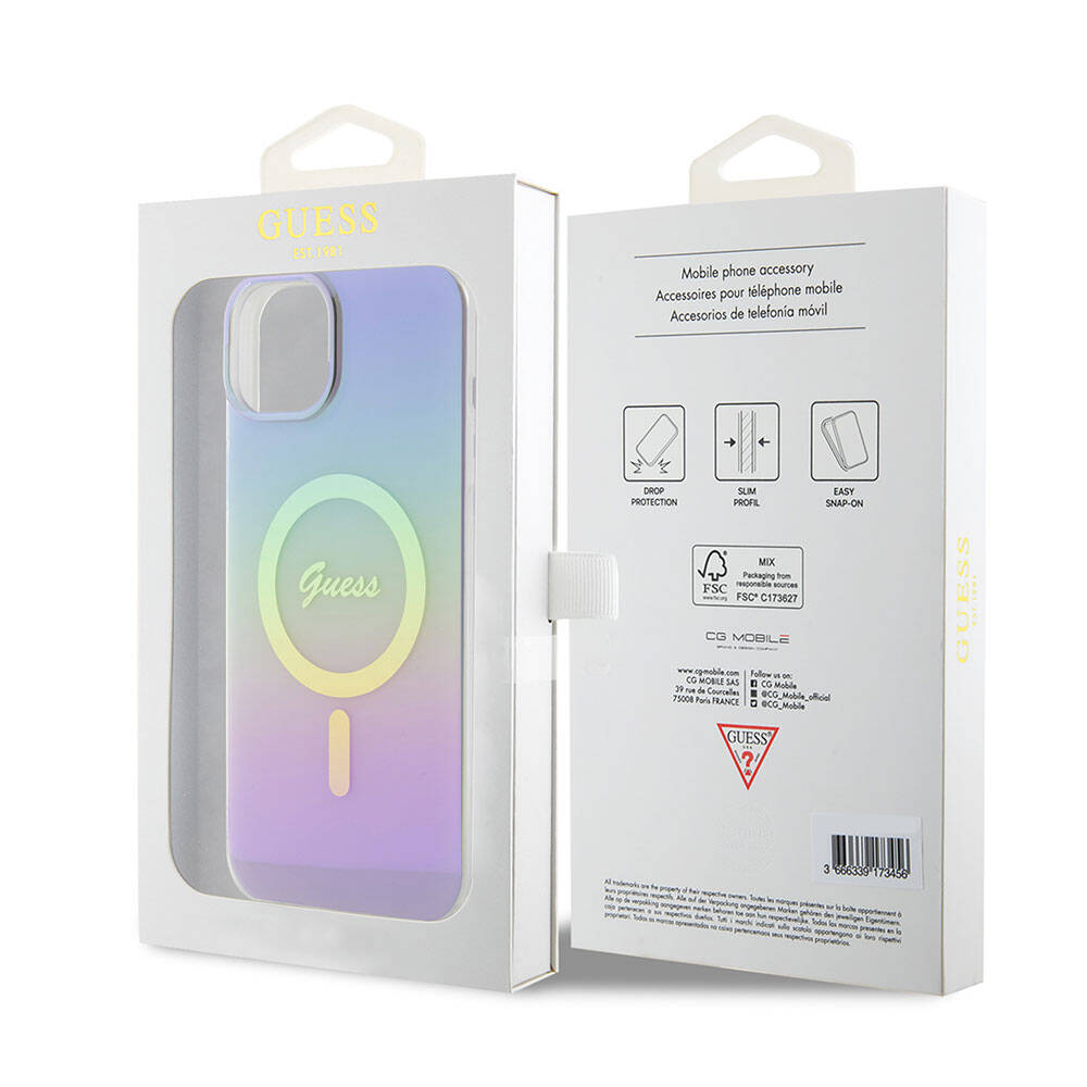 Futrola MagSafe za Apple iPhone 15, Guess, IML Iridescent, Ljubičasta