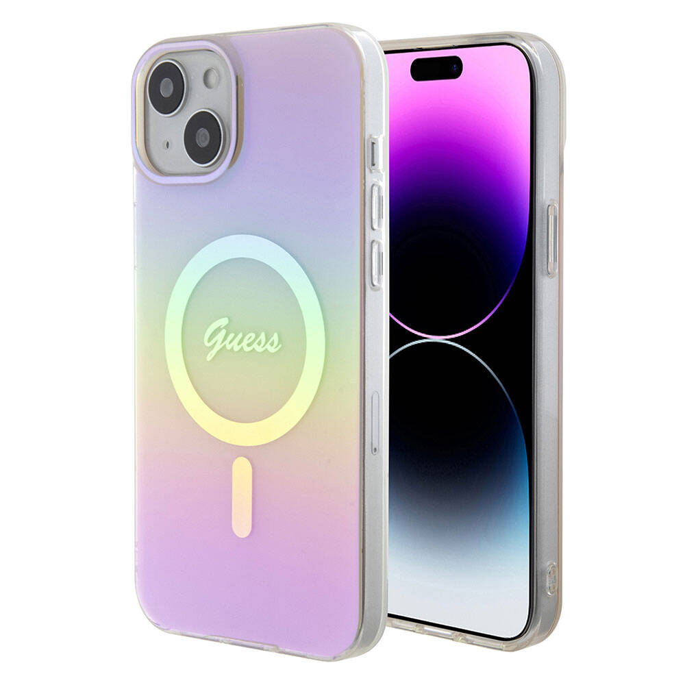 MagSafe futrola za Apple iPhone 15, Guess, IML Iridescent Script, Roza GUHMP15SHITSP