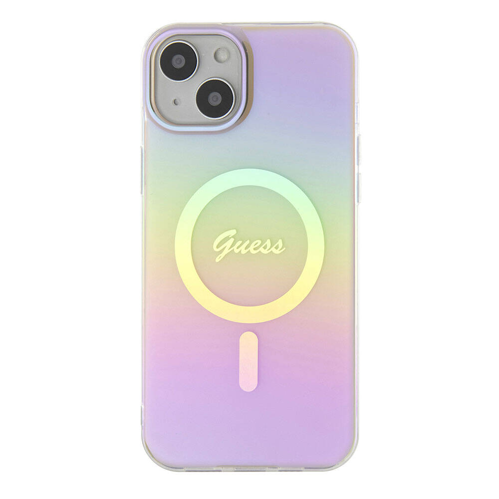 MagSafe futrola za Apple iPhone 15, Guess, IML Iridescent Script, Roza GUHMP15SHITSP
