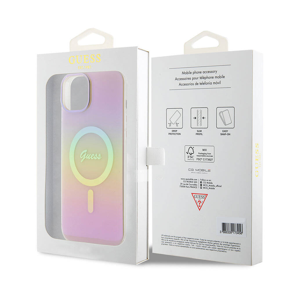 MagSafe futrola za Apple iPhone 15, Guess, IML Iridescent Script, Roza GUHMP15SHITSP