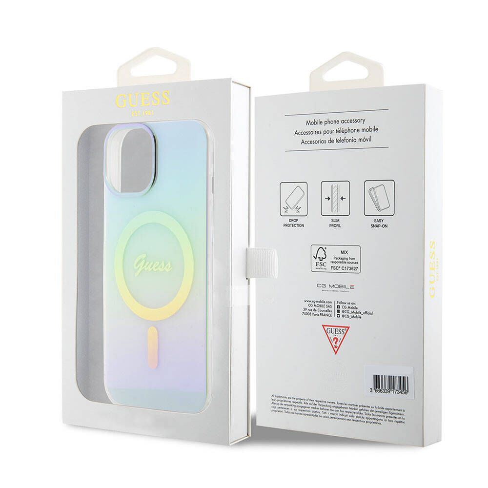 MagSafe futrola za Apple iPhone 15, Guess, IML Iridescent, Tirkizna