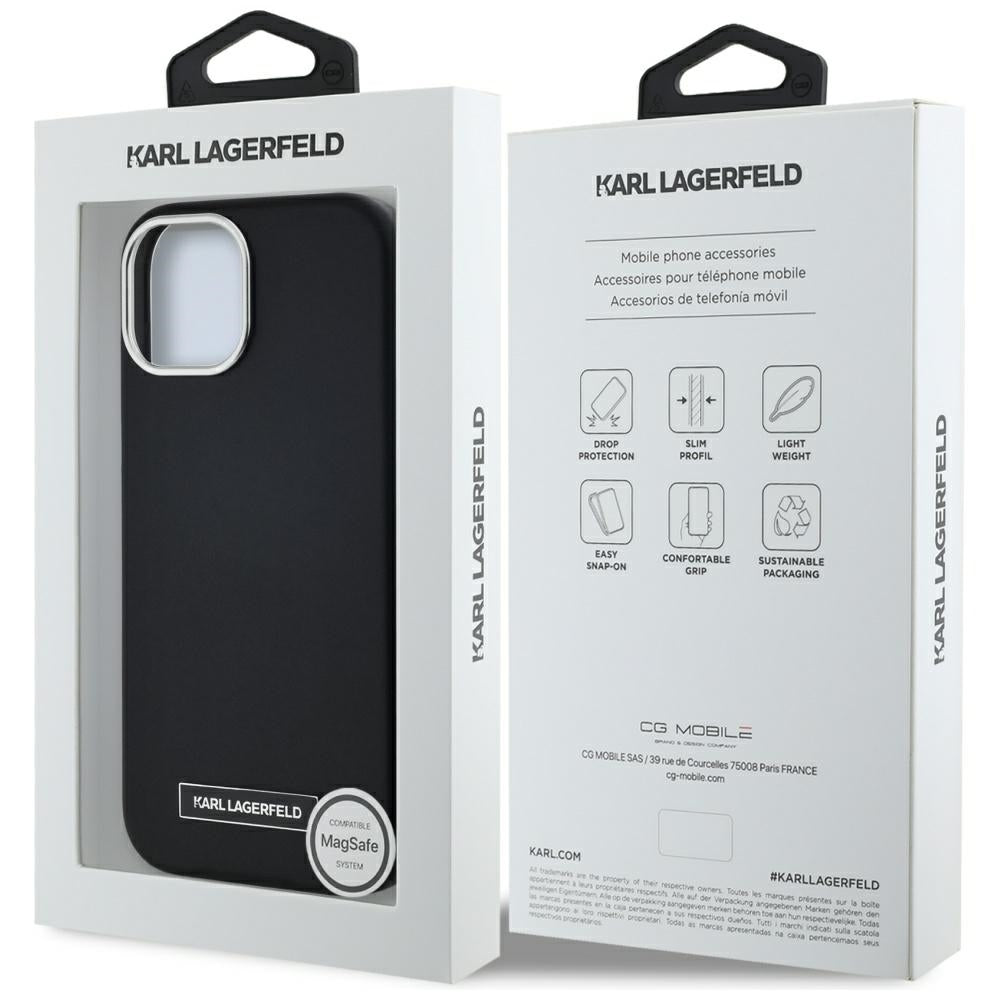 Futrola MagSafe za Apple iPhone 15, Karl Lagerfeld, FW Metal Plate, Crna
