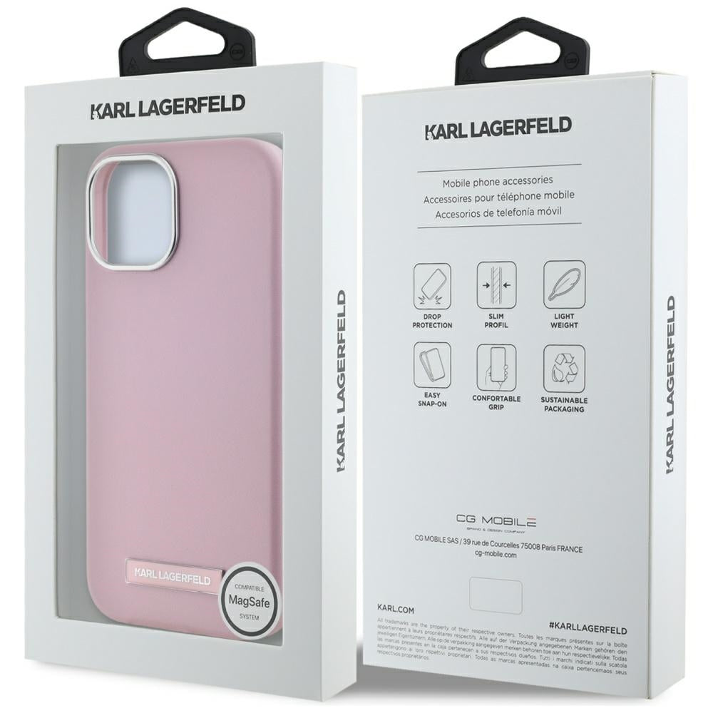 Futrola MagSafe za Apple iPhone 15, Karl Lagerfeld, FW Metal Plate, Roza