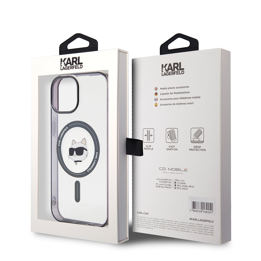 Futrola MagSafe za Apple iPhone 15, Karl Lagerfeld, IML Choupette's Head, Prozirna