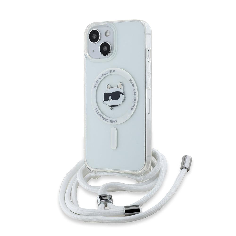 MagSafe torbica za Apple iPhone 15, Karl Lagerfeld, IML Crossbody Choupette's Head with Strap, Prozirna