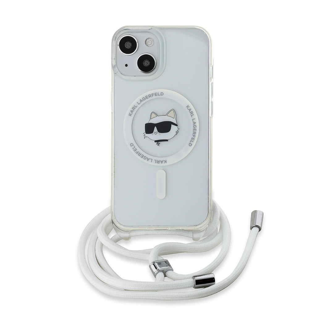 MagSafe torbica za Apple iPhone 15, Karl Lagerfeld, IML Crossbody Choupette's Head with Strap, Prozirna