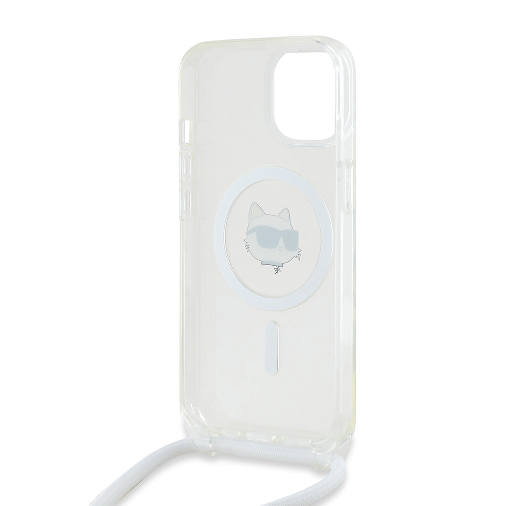 MagSafe torbica za Apple iPhone 15, Karl Lagerfeld, IML Crossbody Choupette's Head with Strap, Prozirna