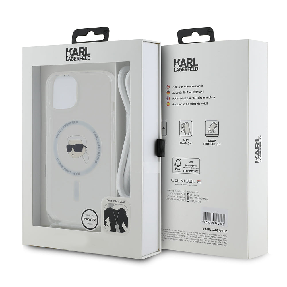 MagSafe futrola za Apple iPhone 15, Karl Lagerfeld, IML Crossbody Karl's Head, Prozirna