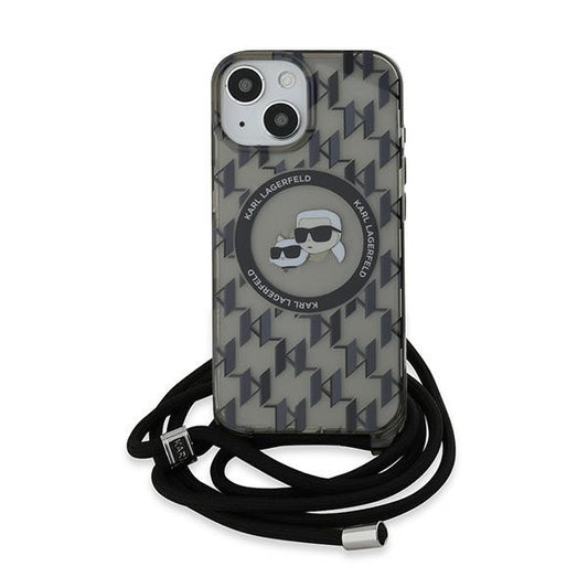 MagSafe futrola za Apple iPhone 15, Karl Lagerfeld, IML Crossbody Monogram Karl & Choupette's Heads, Crna