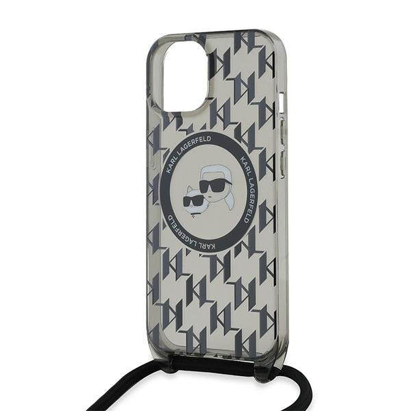 MagSafe futrola za Apple iPhone 15, Karl Lagerfeld, IML Crossbody Monogram Karl & Choupette's Heads, Crna