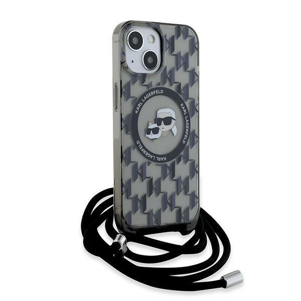 MagSafe futrola za Apple iPhone 15, Karl Lagerfeld, IML Crossbody Monogram Karl & Choupette's Heads, Crna