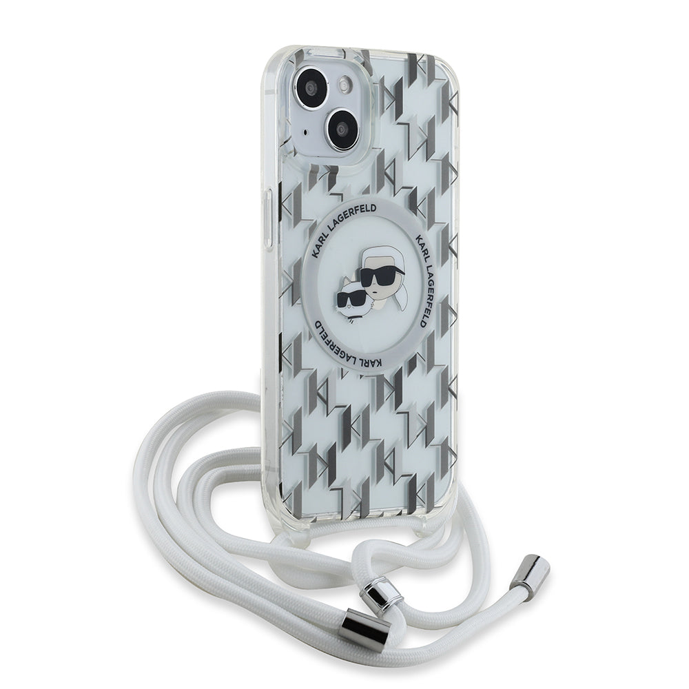 MagSafe futrola za Apple iPhone 15, Karl Lagerfeld, IML Crossbody Monogram Karl & Choupette's Heads, Prozirna
