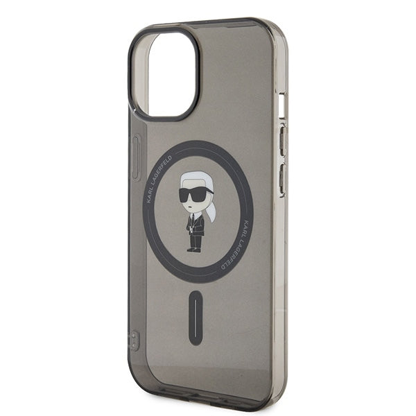 Futrola MagSafe za Apple iPhone 15, Karl Lagerfeld, IML Ikonik Karl, Crna