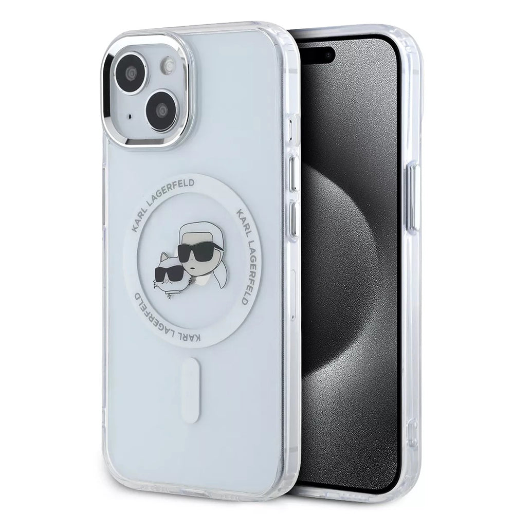 Futrola MagSafe za Apple iPhone 15, Karl Lagerfeld, IML Metal Karl & Choupette's Heads, Bijela
