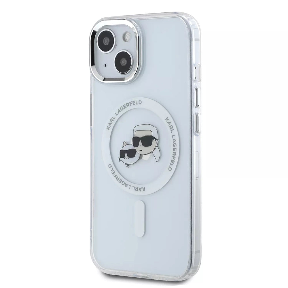 Futrola MagSafe za Apple iPhone 15, Karl Lagerfeld, IML Metal Karl & Choupette's Heads, Bijela