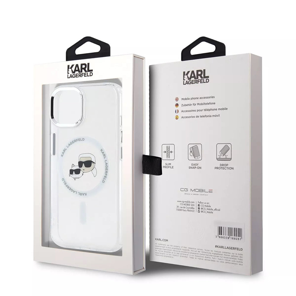 Futrola MagSafe za Apple iPhone 15, Karl Lagerfeld, IML Metal Karl & Choupette's Heads, Bijela