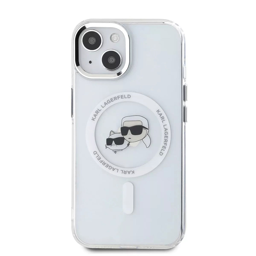 Futrola MagSafe za Apple iPhone 15, Karl Lagerfeld, IML Metal Karl & Choupette's Heads, Bijela