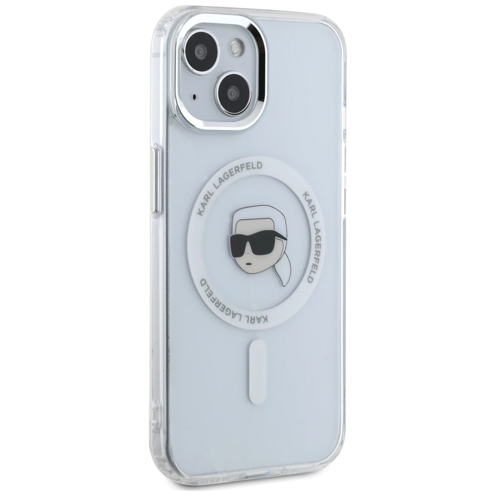 Futrola MagSafe za Apple iPhone 15, Karl Lagerfeld, IML Metal Karl's Head, Bijela