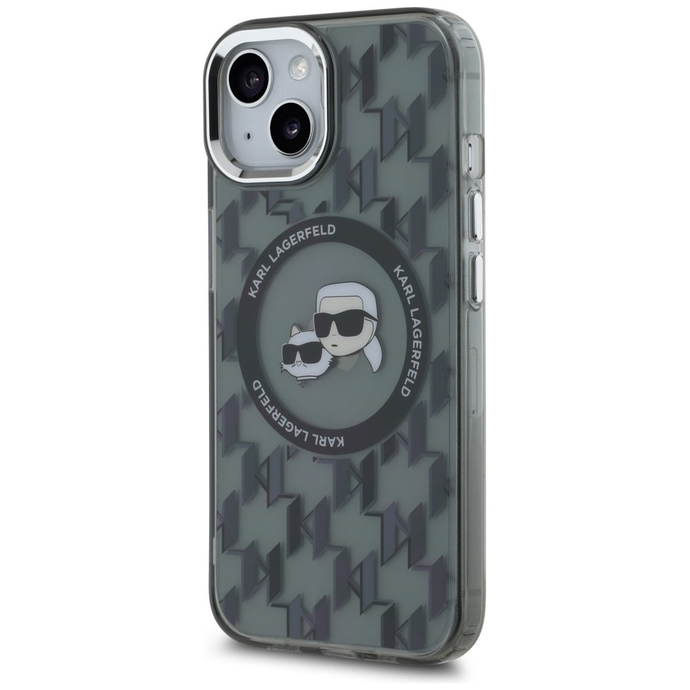 Futrola MagSafe za Apple iPhone 15, Karl Lagerfeld, IML Monogram Karl & Choupette's Heads, Crna