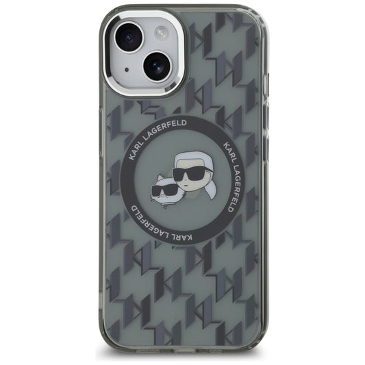 Futrola MagSafe za Apple iPhone 15, Karl Lagerfeld, IML Monogram Karl & Choupette's Heads, Crna