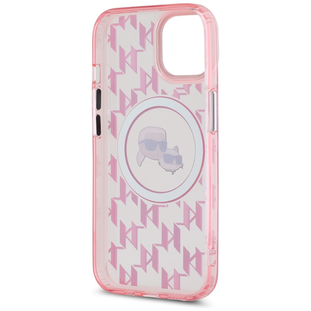 MagSafe futrola za Apple iPhone 15, Karl Lagerfeld, IML Monogram Karl & Choupette's Heads, Roza