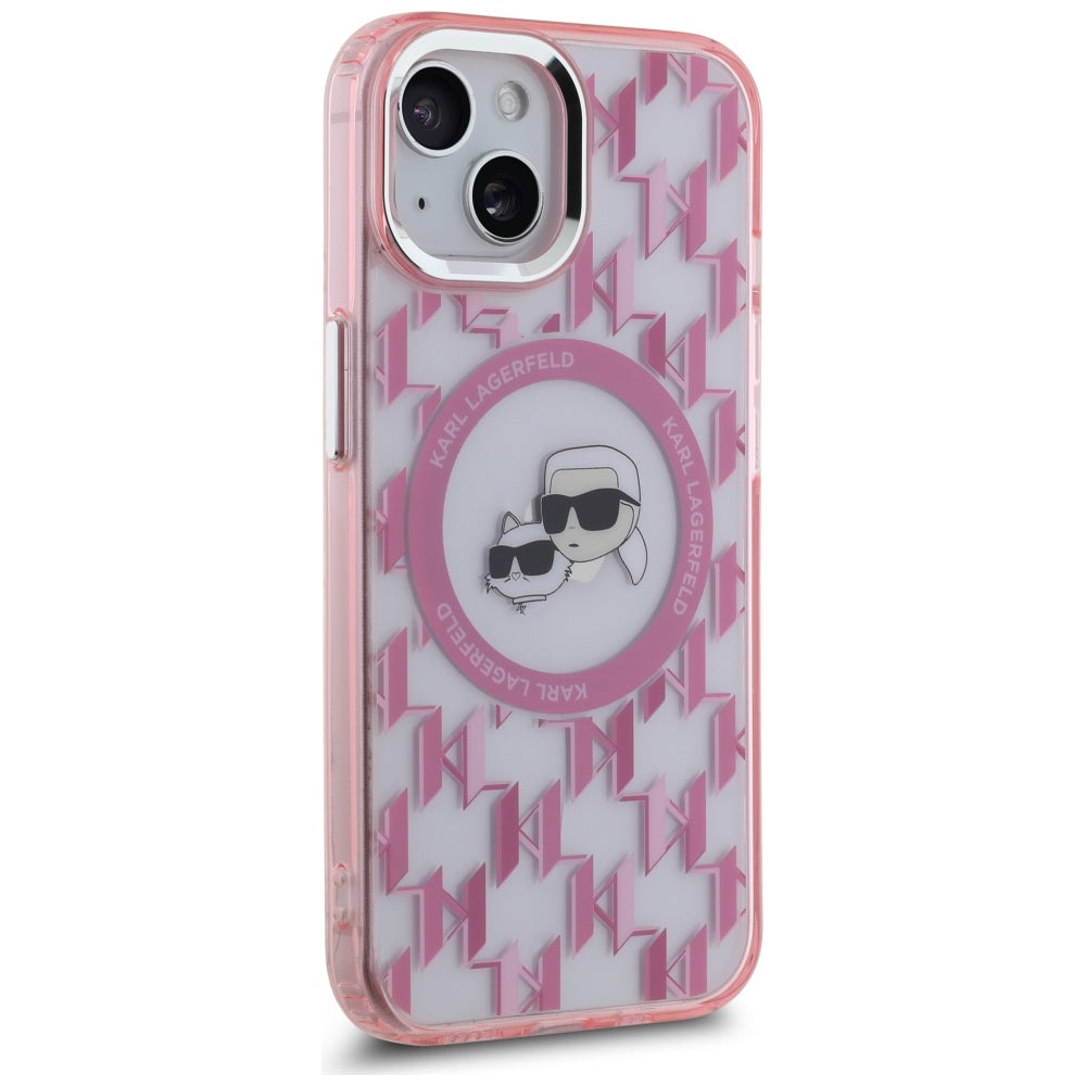 MagSafe futrola za Apple iPhone 15, Karl Lagerfeld, IML Monogram Karl & Choupette's Heads, Roza