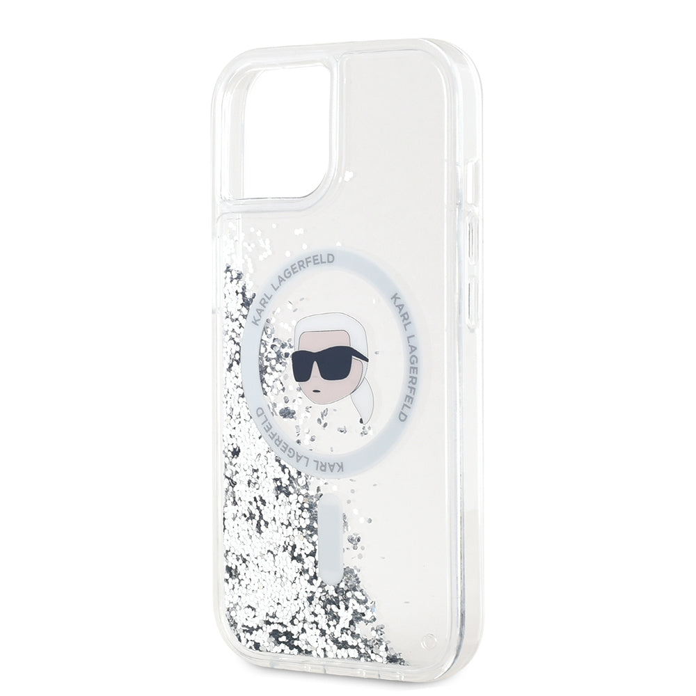 Futrola MagSafe za Apple iPhone 15, Karl Lagerfeld, Liquid Glitter Karl's Head, Prozirna