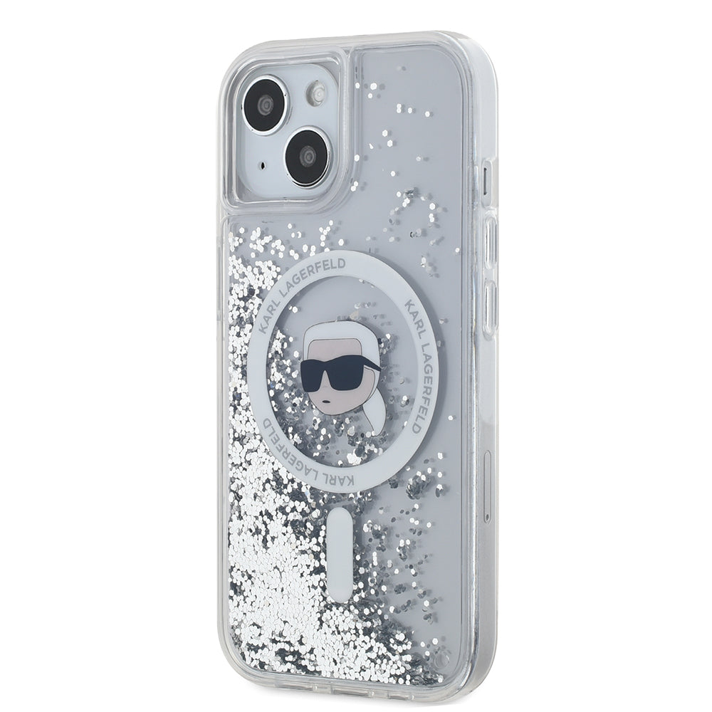 Futrola MagSafe za Apple iPhone 15, Karl Lagerfeld, Liquid Glitter Karl's Head, Prozirna