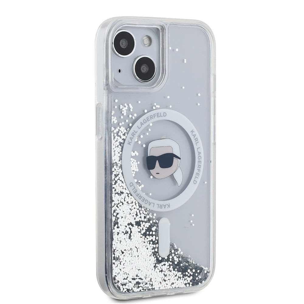 Futrola MagSafe za Apple iPhone 15, Karl Lagerfeld, Liquid Glitter Karl's Head, Prozirna