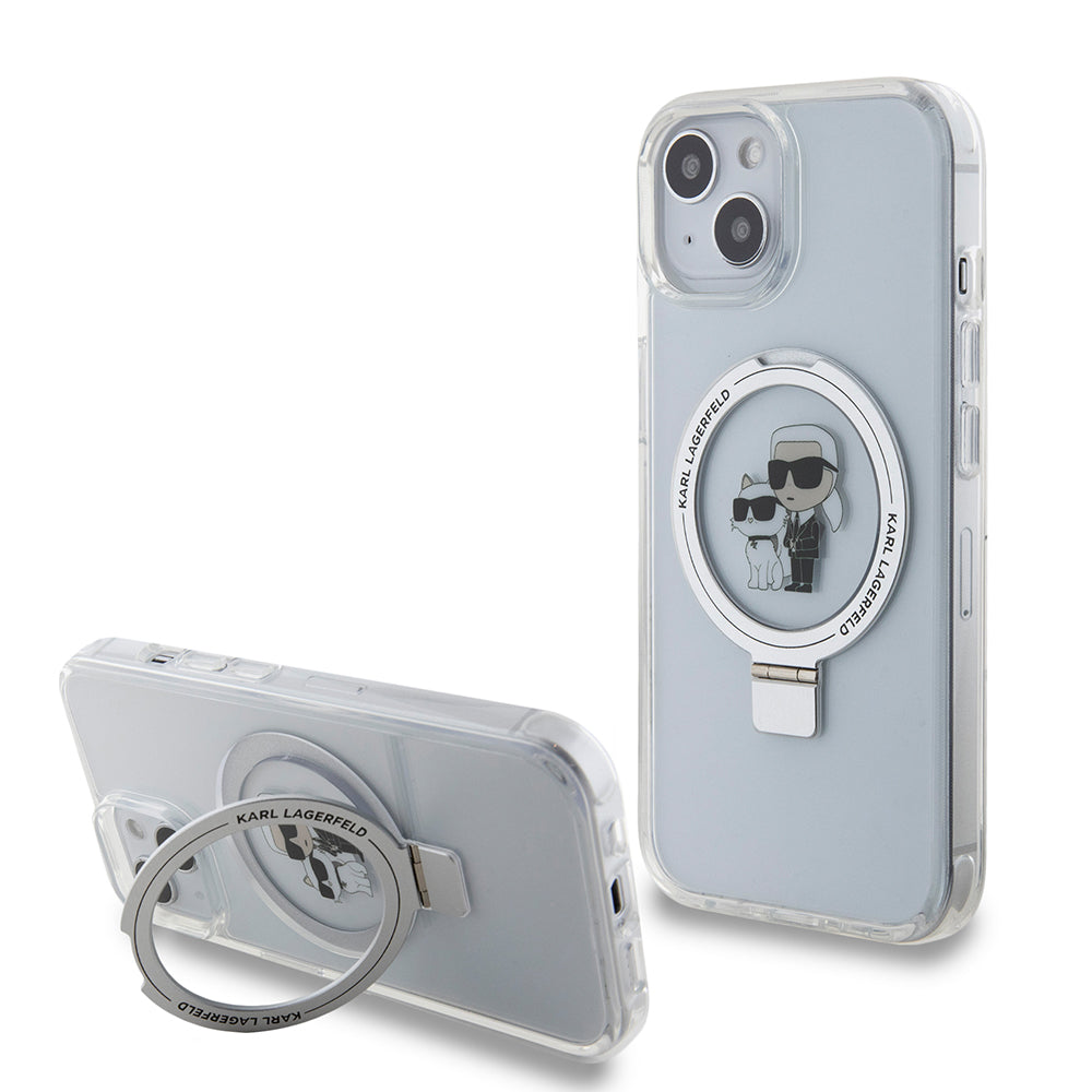 Futrola MagSafe za Apple iPhone 15, Karl Lagerfeld, Ring Stand Karl & Choupette, Bijela