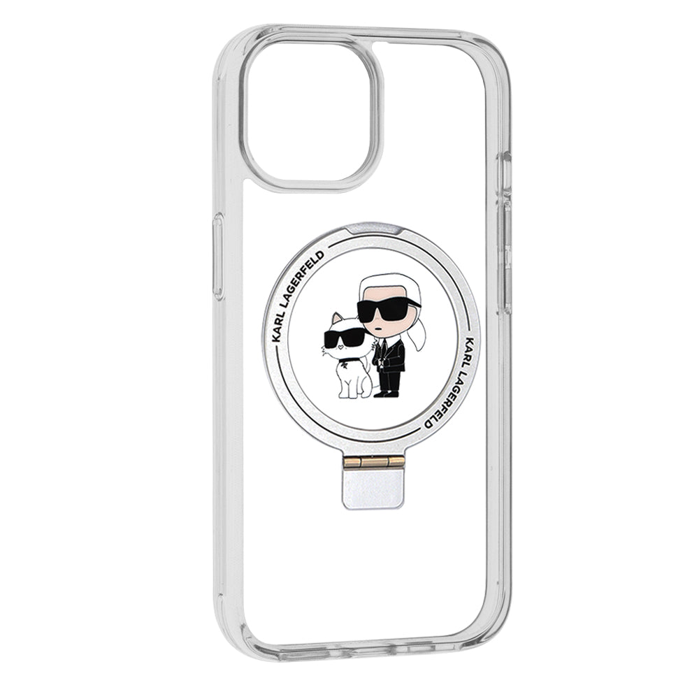 Futrola MagSafe za Apple iPhone 15, Karl Lagerfeld, Ring Stand Karl & Choupette, Bijela