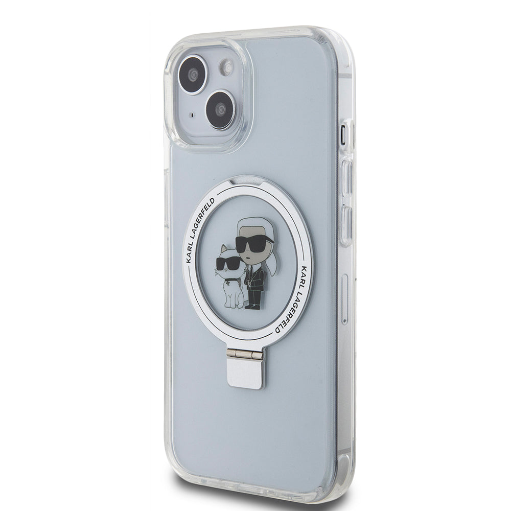 Futrola MagSafe za Apple iPhone 15, Karl Lagerfeld, Ring Stand Karl & Choupette, Bijela