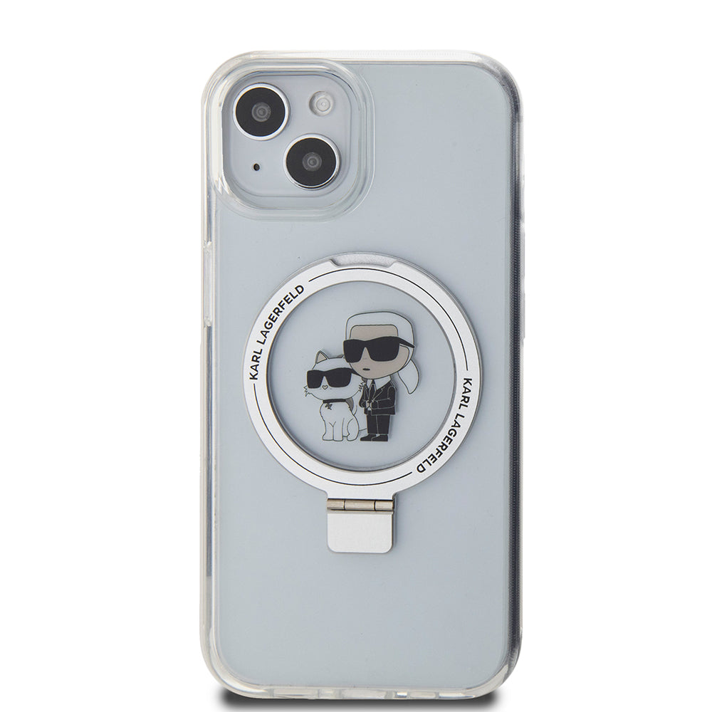 Futrola MagSafe za Apple iPhone 15, Karl Lagerfeld, Ring Stand Karl & Choupette, Bijela