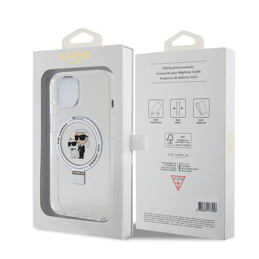 Futrola MagSafe za Apple iPhone 15, Karl Lagerfeld, Ring Stand Karl & Choupette, Bijela