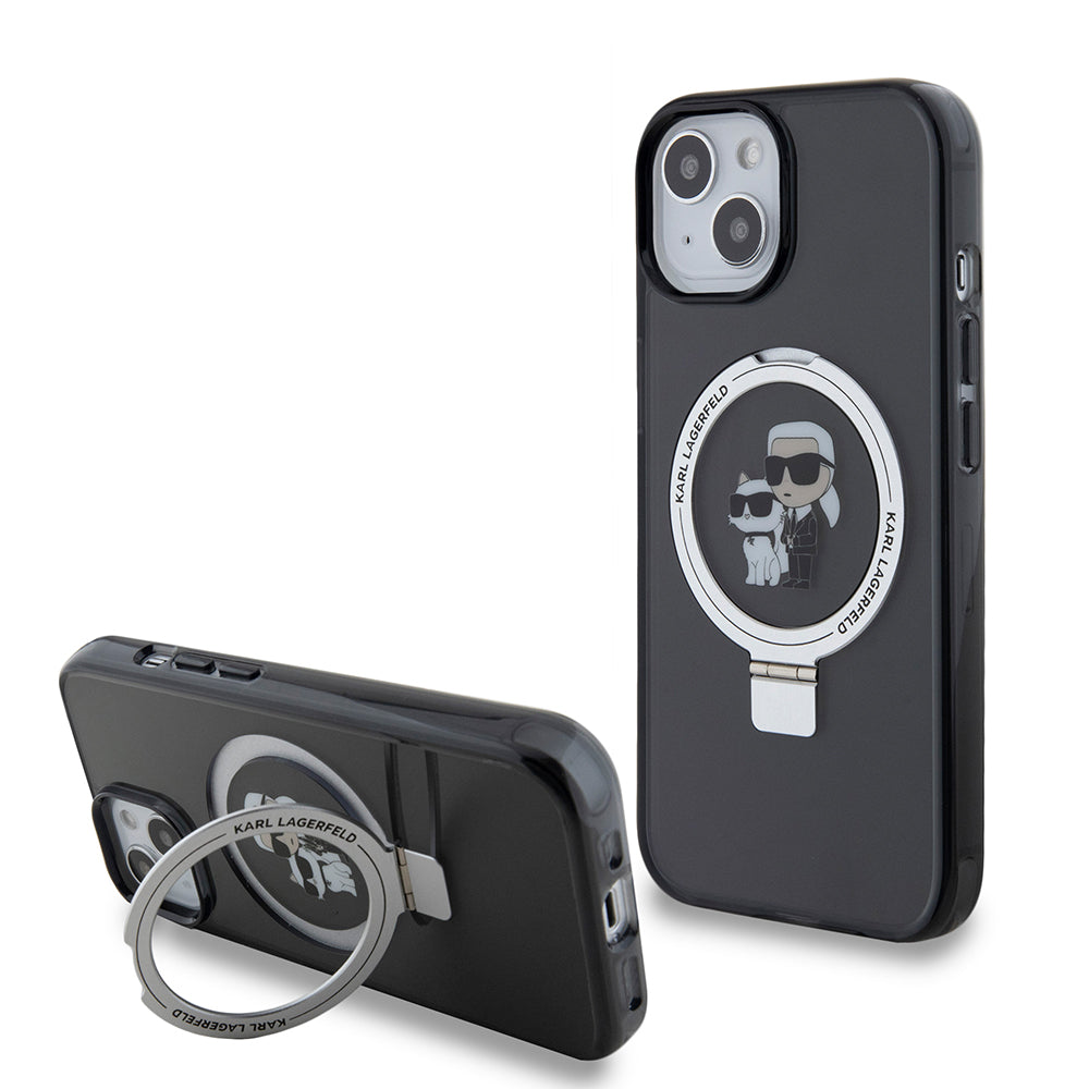 MagSafe futrola za Apple iPhone 15, Karl Lagerfeld, Ring Stand Karl & Choupette, Crna