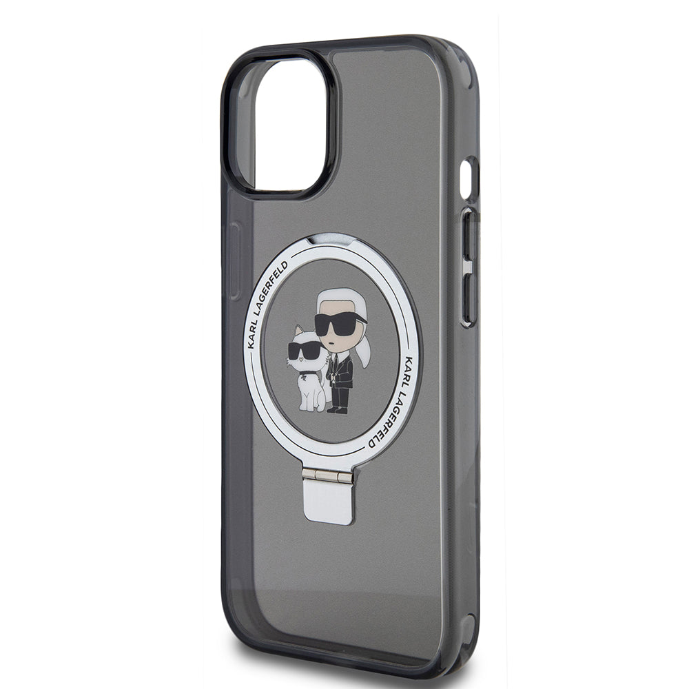 MagSafe futrola za Apple iPhone 15, Karl Lagerfeld, Ring Stand Karl & Choupette, Crna