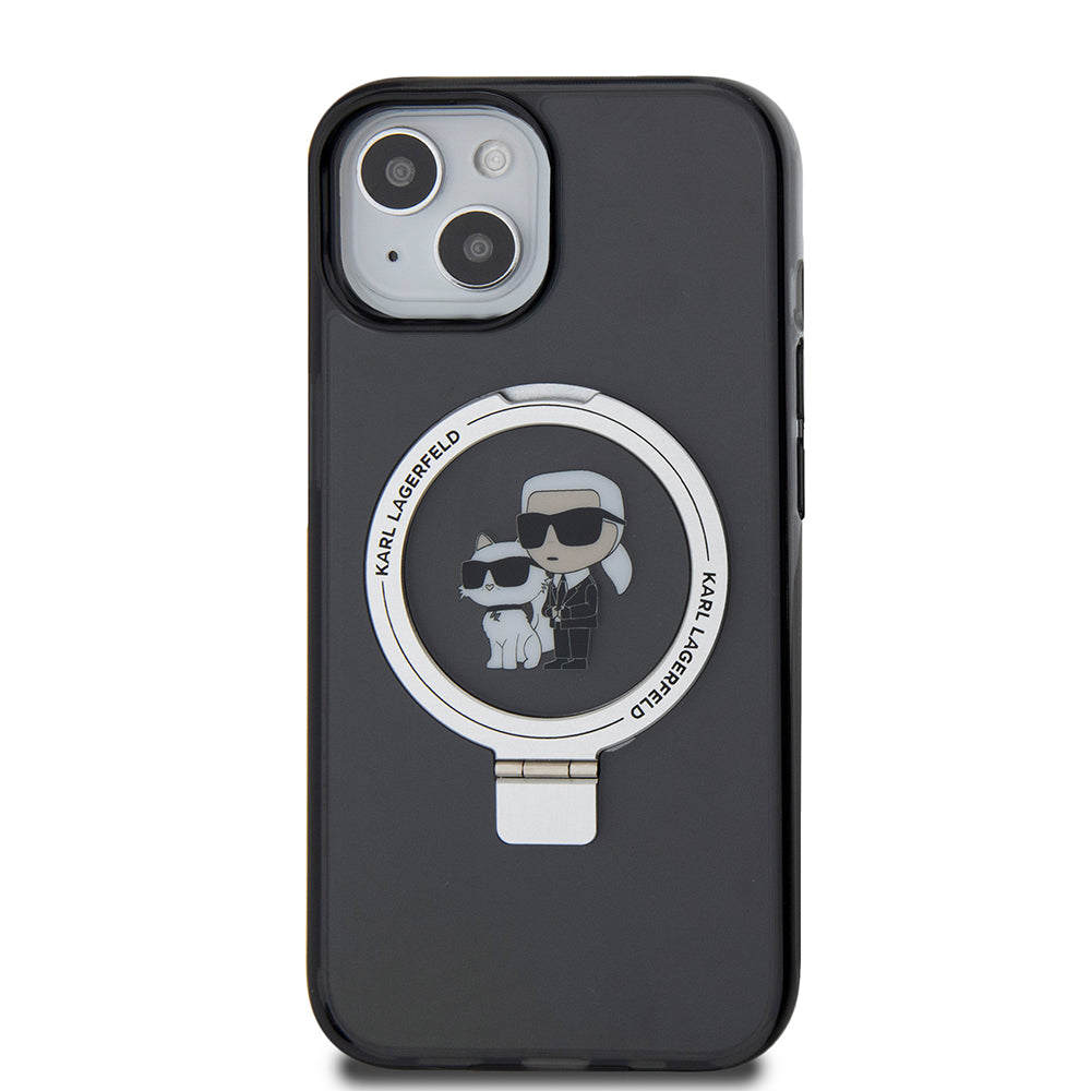 MagSafe futrola za Apple iPhone 15, Karl Lagerfeld, Ring Stand Karl & Choupette, Crna