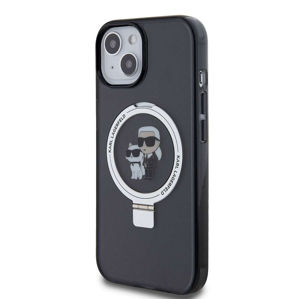 MagSafe futrola za Apple iPhone 15, Karl Lagerfeld, Ring Stand Karl & Choupette, Crna