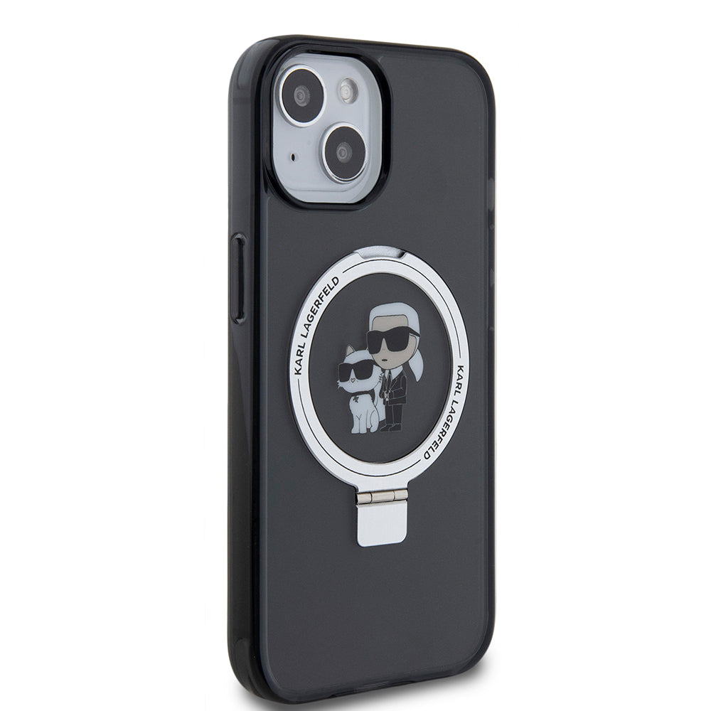 MagSafe futrola za Apple iPhone 15, Karl Lagerfeld, Ring Stand Karl & Choupette, Crna